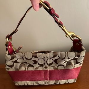 Coach Signature Pocket Mini Tote Burgundy and Tan